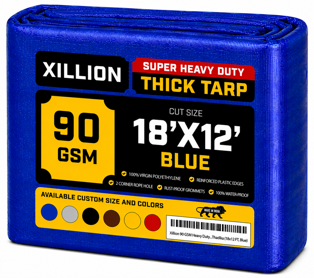 90 GSM Heavy Duty Customised Tarpaulin – Extra Strong Cross Laminated Cover, 100% Waterproof, UV Resistant with Reinforced Eyelets for Garden, Camping, Construction & Outdoor Protection
