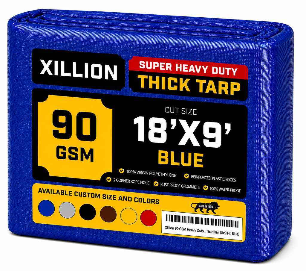 90 GSM Heavy Duty Customised Tarpaulin – Extra Strong Cross Laminated Cover, 100% Waterproof, UV Resistant with Reinforced Eyelets for Garden, Camping, Construction & Outdoor Protection