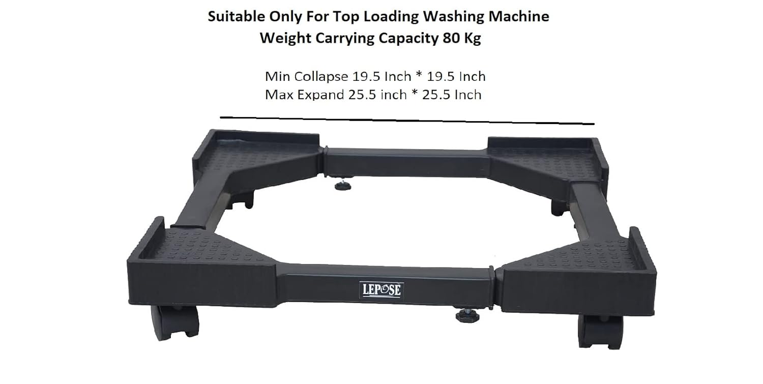 Adjustable Washing Machine Stand / Trolley with Wheels – Universal Fit (Black)