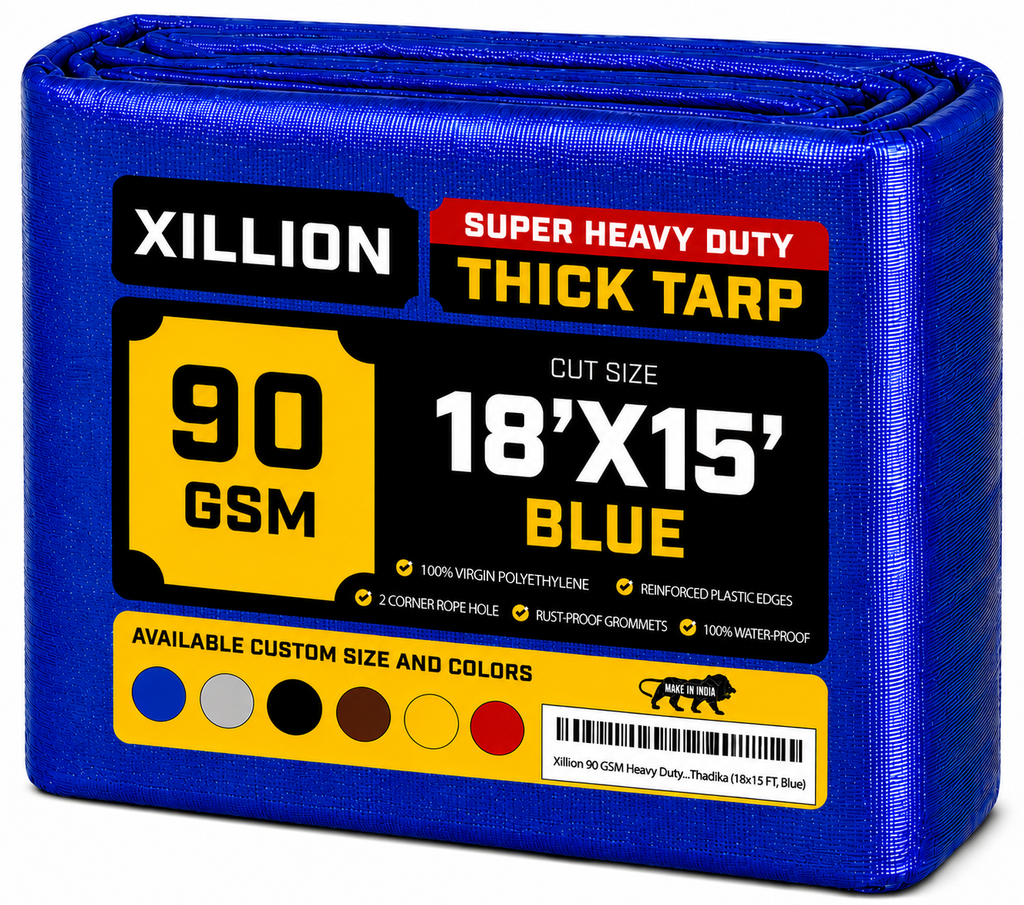 90 GSM Heavy Duty Customised Tarpaulin – Extra Strong Cross Laminated Cover, 100% Waterproof, UV Resistant with Reinforced Eyelets for Garden, Camping, Construction & Outdoor Protection