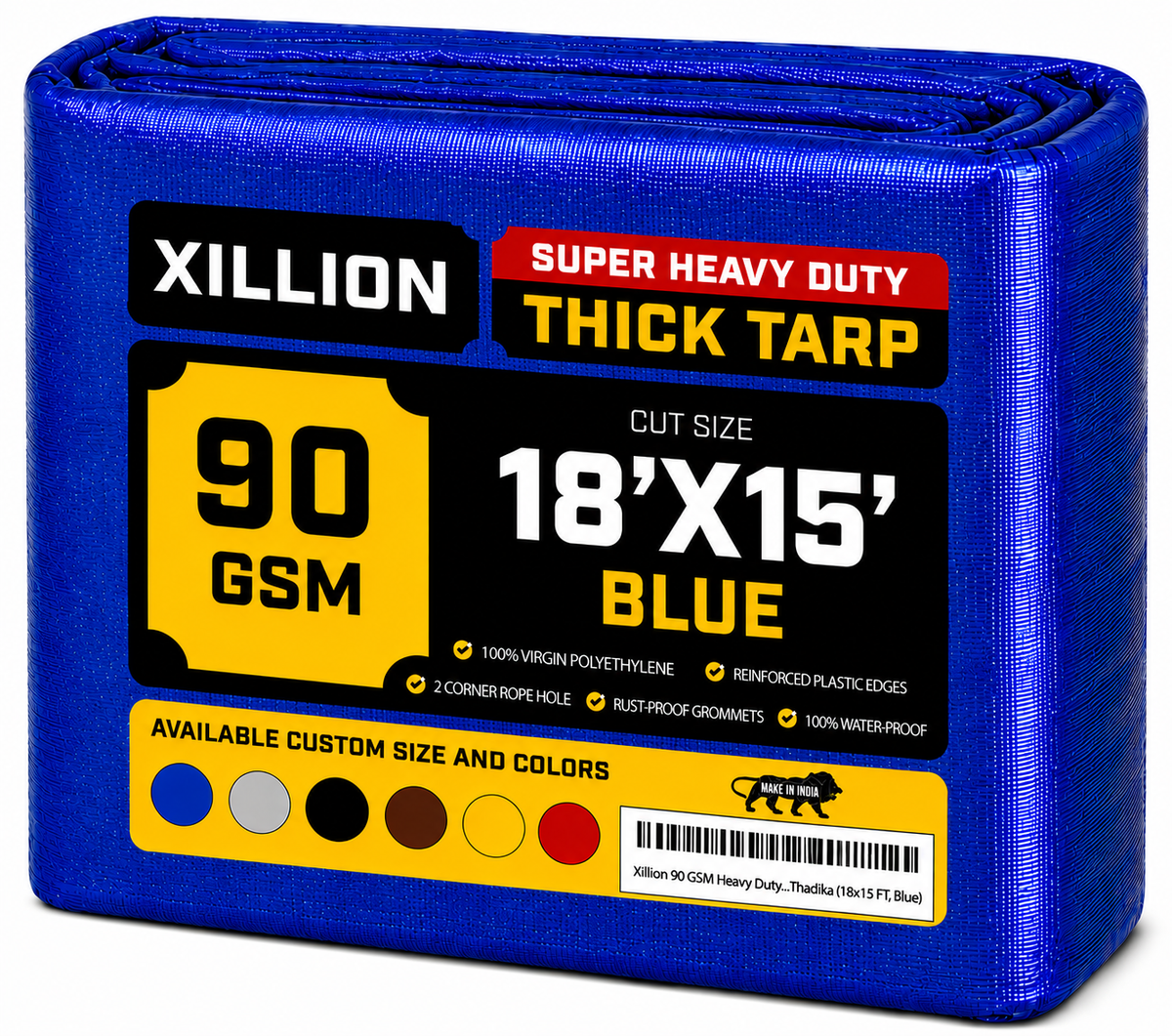 90 GSM Heavy Duty Customised Tarpaulin – Extra Strong Cross Laminated Cover, 100% Waterproof, UV Resistant with Reinforced Eyelets for Garden, Camping, Construction & Outdoor Protection