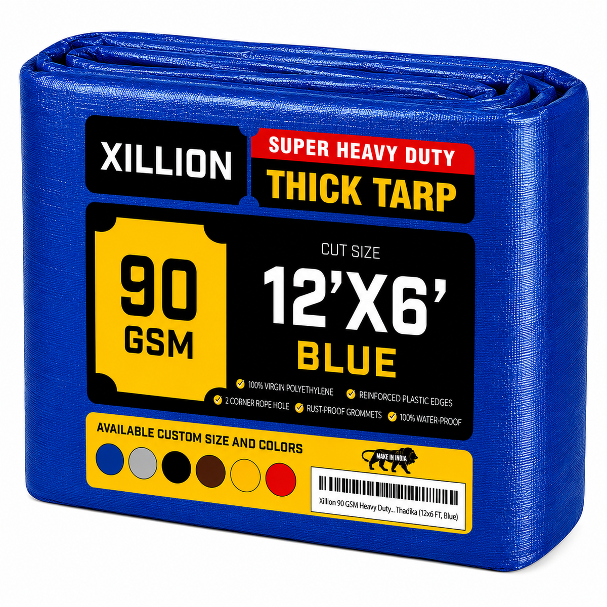 90 GSM Heavy Duty Customised Tarpaulin – Extra Strong Cross Laminated Cover, 100% Waterproof, UV Resistant with Reinforced Eyelets for Garden, Camping, Construction & Outdoor Protection