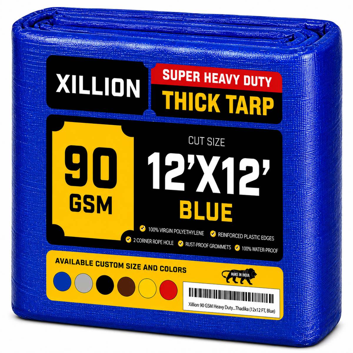90 GSM Heavy Duty Customised Tarpaulin – Extra Strong Cross Laminated Cover, 100% Waterproof, UV Resistant with Reinforced Eyelets for Garden, Camping, Construction & Outdoor Protection