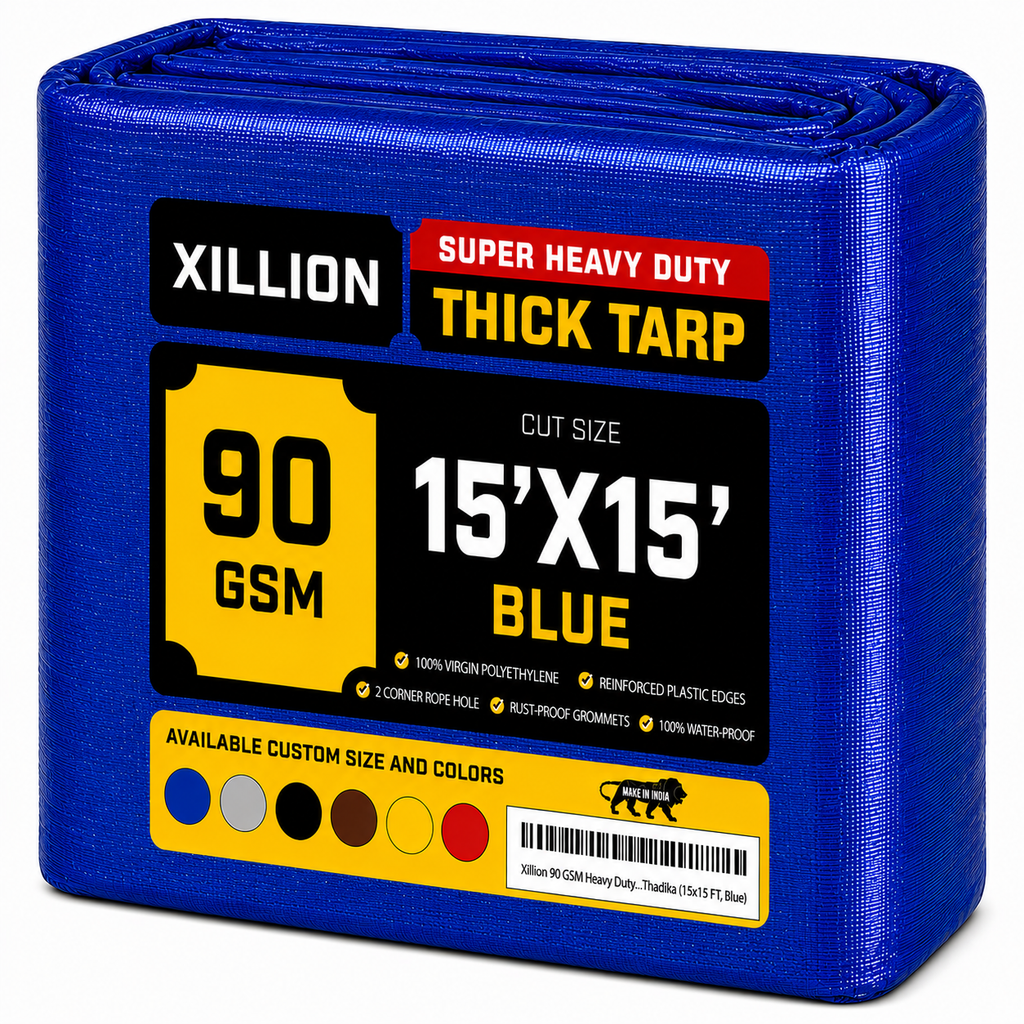 90 GSM Heavy Duty Customised Tarpaulin – Extra Strong Cross Laminated Cover, 100% Waterproof, UV Resistant with Reinforced Eyelets for Garden, Camping, Construction & Outdoor Protection