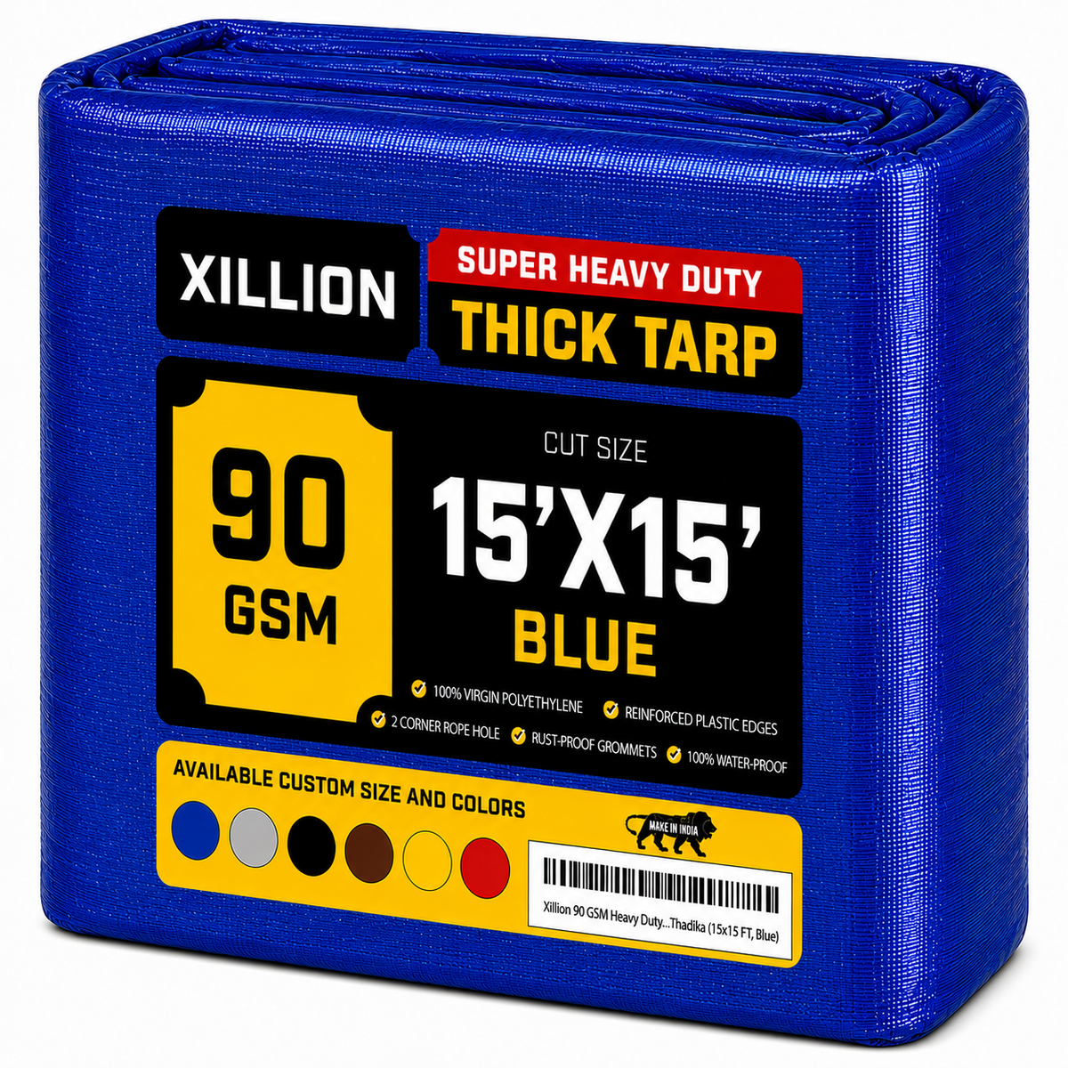 90 GSM Heavy Duty Customised Tarpaulin – Extra Strong Cross Laminated Cover, 100% Waterproof, UV Resistant with Reinforced Eyelets for Garden, Camping, Construction & Outdoor Protection