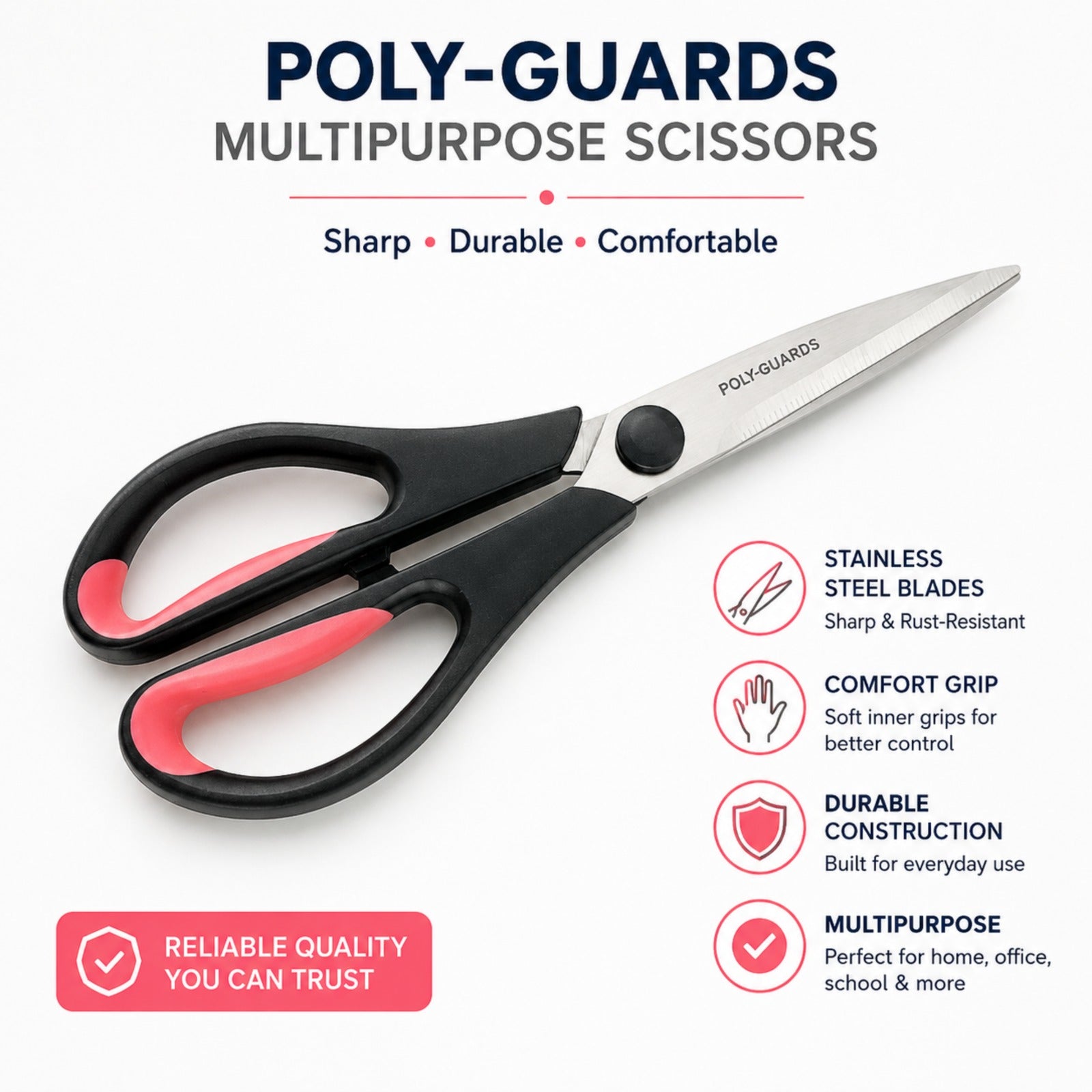 POLYGUARDS Multipurpose Stainless Steel ScissorsHeavy Duty Kitchen Scissors for Meat, Poultry, Vegetables, Herbs & Food Preparation