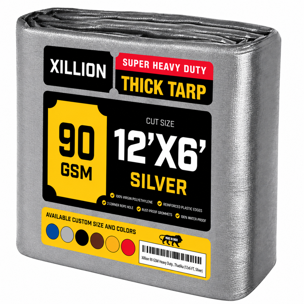 90 GSM Heavy Duty Customised Tarpaulin – Extra Strong Cross Laminated Cover, 100% Waterproof, UV Resistant with Reinforced Eyelets for Garden, Camping, Construction & Outdoor Protection