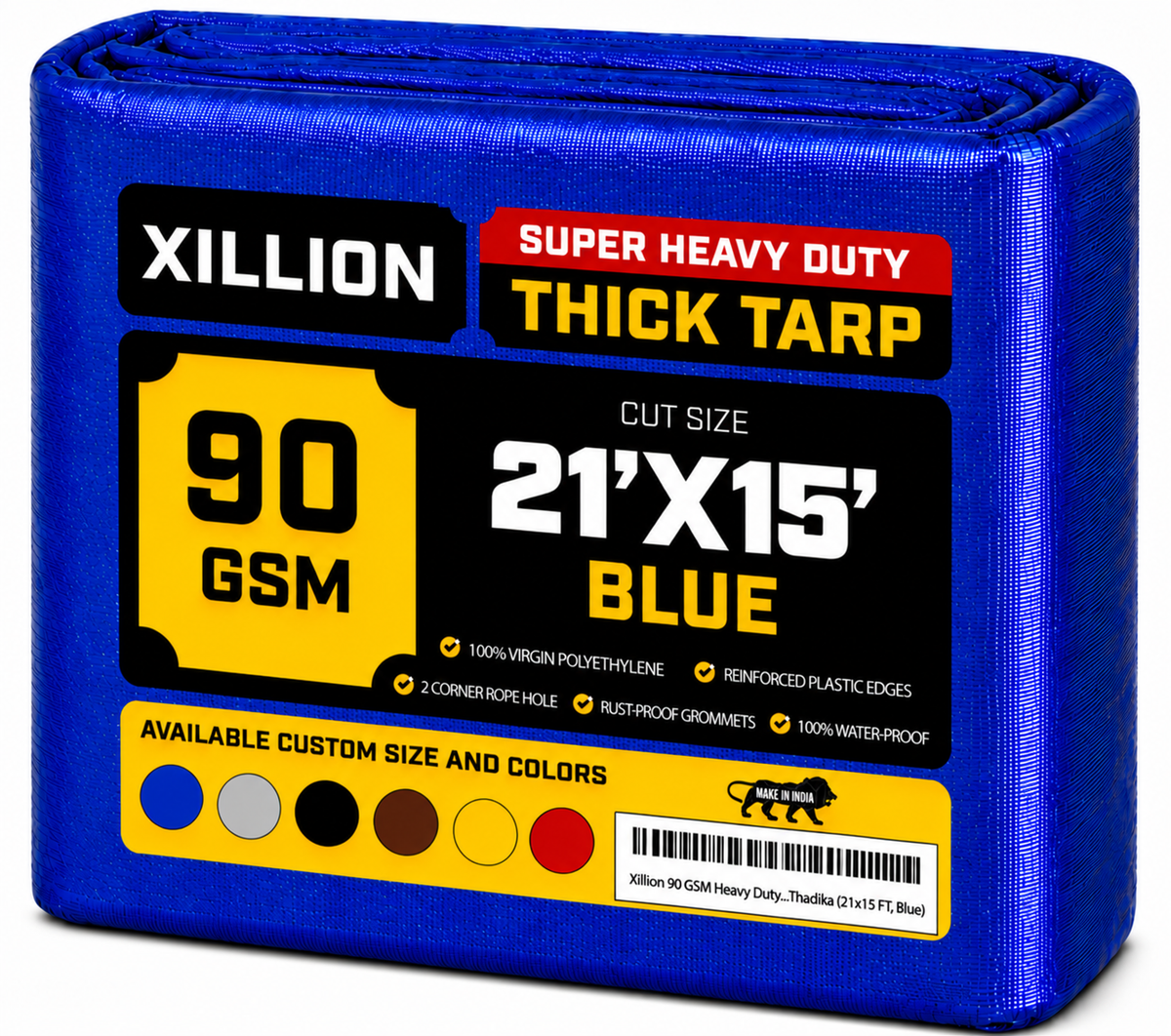 90 GSM Heavy Duty Customised Tarpaulin – Extra Strong Cross Laminated Cover, 100% Waterproof, UV Resistant with Reinforced Eyelets for Garden, Camping, Construction & Outdoor Protection