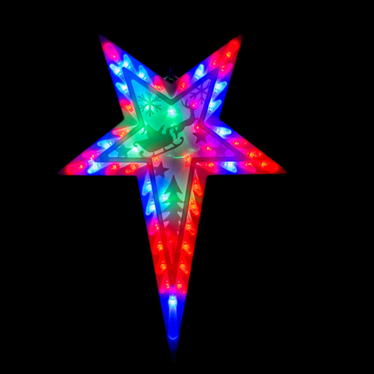 Sledge Star with colourful lights illuminated